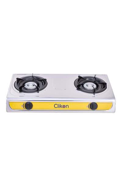 Generic Clikon 2 Burner Stainless Steel Gas Stove Cooktop CK2144 Yellow/Silver