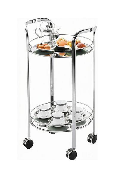 private house Taiwanese silver steel tea trolley, glass top, mirror bottom