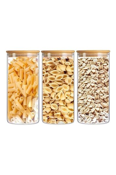Generic 3Pcs- 900ML Borosilicate Round Glass Food Storage Jar Clear/Brown 900ml
