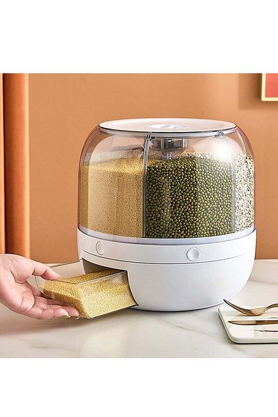Generic ELTRAZONE 6 Grid Rice & Grain Storage Container, 360Â° Rotating Dry Food Dispenser - Grain Food Sto
