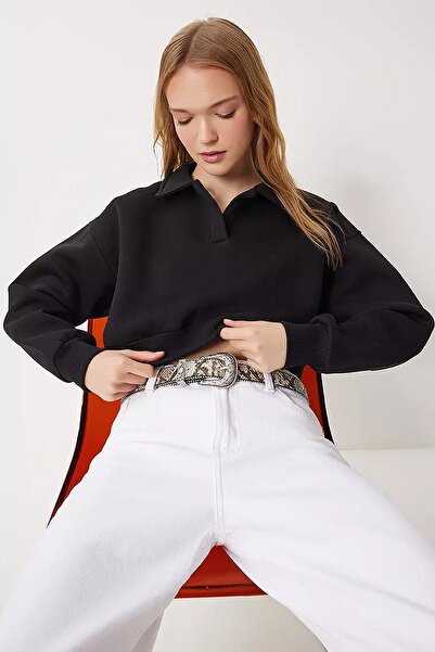 TENA Γυναικείο φούτερ με μαύρο πουκάμισο με γιακά με τρεις κλωστές