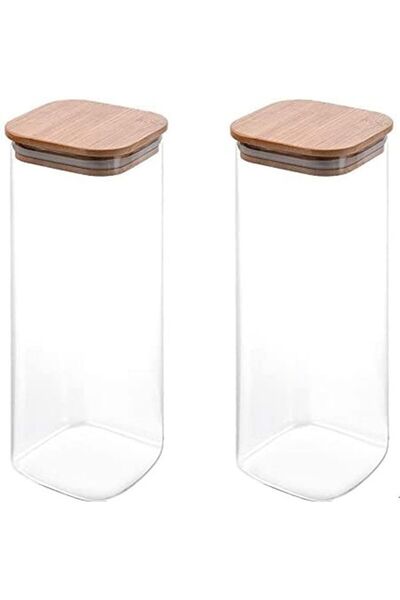 Generic Lushh 2-Piece Glass Storage Jar With Airtight Bamboo Lid Clear 1200ml