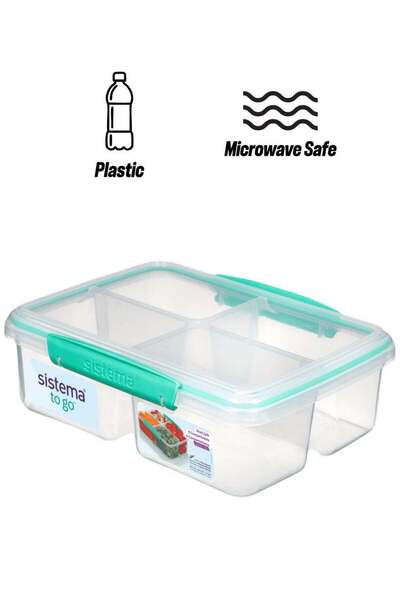 Generic sistema Sistema Quad Split To Go 1.74L with Green Clip, comes with stackable 4 compartments food st