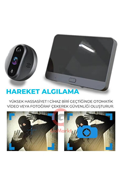 GoMarkt 720P HD Wi-Fi Video Kapı Zili 4.3 inç Renkli Ekranlı, Gece Görüşü ve Hareket Sensörü