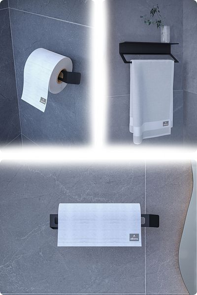 alfams by fmsa Metal Set of 3 |   Toilet Paper Holder + Towel Rack + Paper Towel Holder – Hanger & Shelf Use, Long Lasting