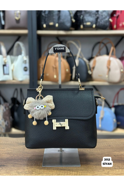 VICTORIA SHINE حقيبة يد وكتف بقفل H وتفاصيل ساحرة 3112- (أسود)