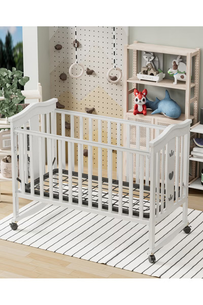 Cady One Wooden baby bed \adjustable height \with wheels and a mosquito net 120 x 60 cm