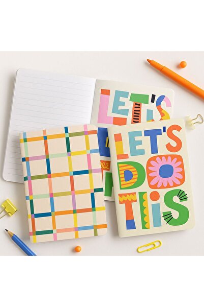 YLDZ دفتر ملاحظات A6 دبل نوت بوك Let's Do This B مطبوع مسطر ومربعات بخياطة سل...