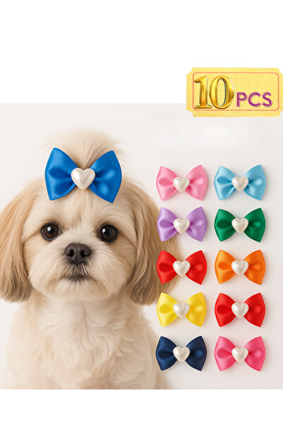 Hubjua Royal Cat Dog Buckle Clip 10 Pieces with Pearl Heart Design in Mixed Colors