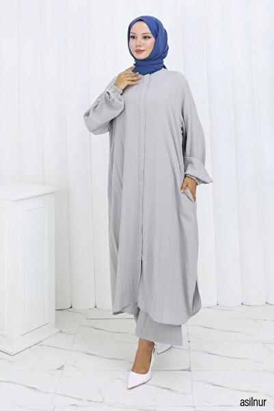 ASİLNUR Merve Cotton Umrah Set Light Gray