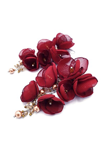 Corizmi Long cluster earrings with veil flowers, pearls and crystals, handmade, Latin Love