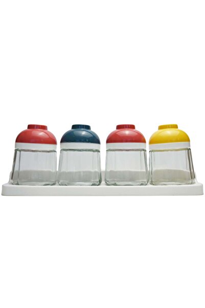 Generic 4Pcs Glass Spice Jar Set with Plastic Rack, Clear Spices Container, Food Storage Jars with Rack, Se