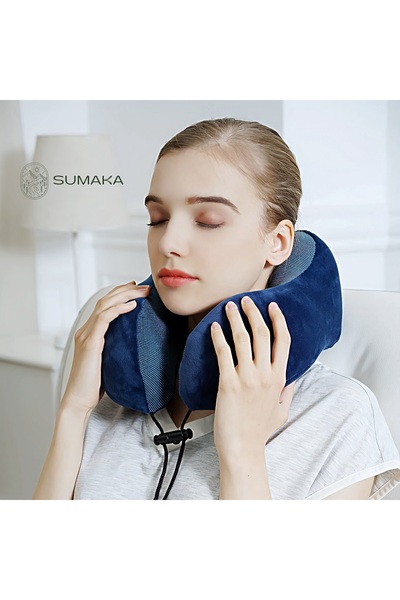 SUMAKA Travel Pillow Memory Foam Neck Pillow, Comfortable & Breathable Cover (Brown)