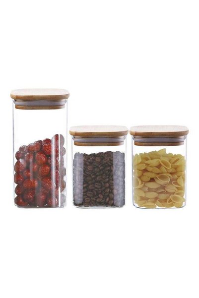 Generic Set of 3- Borosilicate Square Glass Storage Jar with Lid, 900ML, 1100...