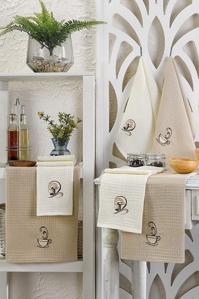 Redclick 6 Pieces 100% Cotton 40 X 60cm Coffee Patterned Kitchen Towel Set Kitchen Dishcloth Set