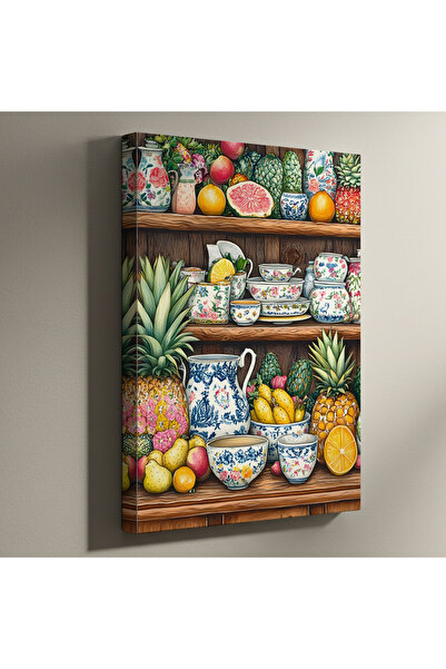 Mervolia Çini Desenli Meyve ve Porselenler İllüstrasyon Tablosu