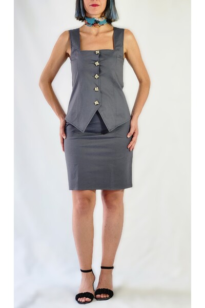 YAXİ Square Collar Unlined Smoked Woven Vest