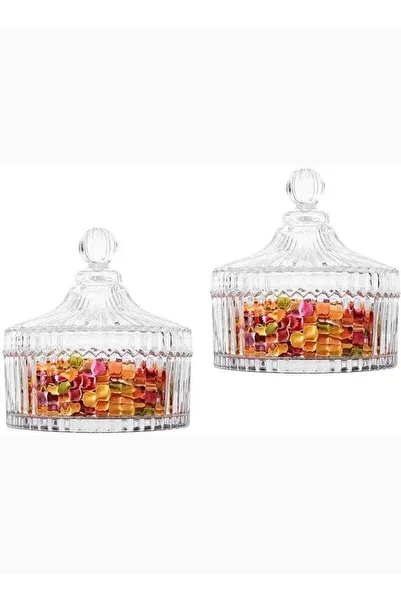 Generic AKDC AKDC 2 Pcs Glass Candy Jar With Lid Decorative Candy Bowl Crystal Covered Storage Jar