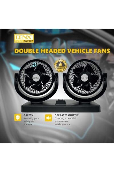 Generic DX2567 Double Head Car Fan by Denix, 2 Pin