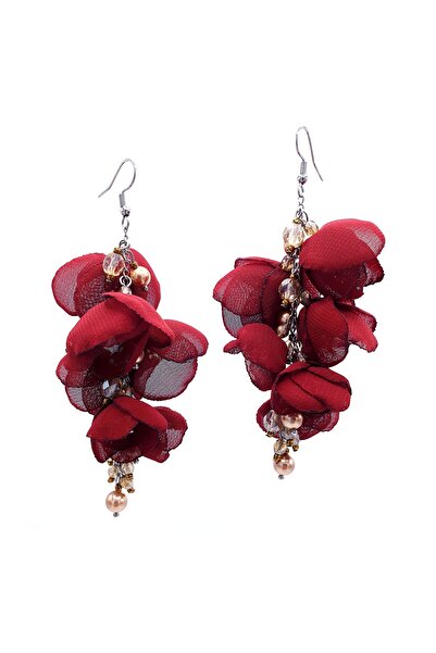 Corizmi Long cluster earrings with veil flowers, pearls and crystals, handmade, Latin Love