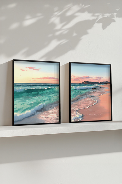 STARYUNA Set de pictură dublă cu efect de acuarelă, cu vedere la ocean, cu ca...