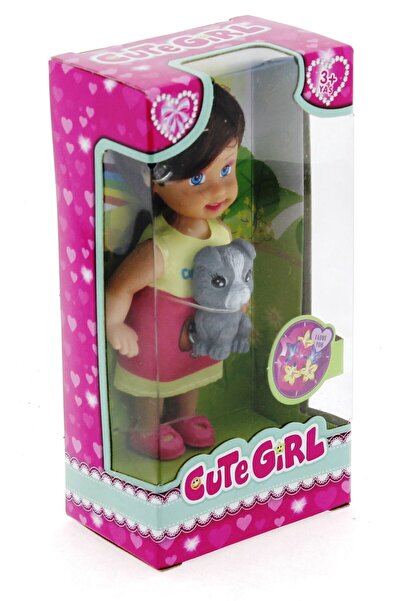 ÇEŞİT SEPETİM Boy's Toy Cute Girl with Grey Dog and Auburn Mini Doll Girl's Educational Toys