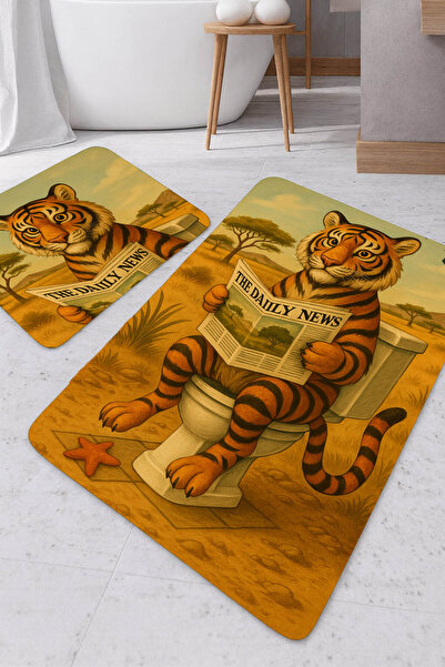 Harikabirev Amazing | Bathroom and Toilet Mat Tiger Reading Newspaper Motif Modern Design | Mop