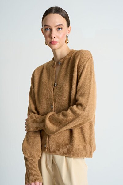 TENA Women's Light Mink Strap V-Neck Knitwear Undershirt Buttoned Plain Cardigan Suit