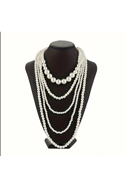 Chic Charms Çoklu sarmal göğüsten düşen krem veya beyaz inci boncuk şık gece ...