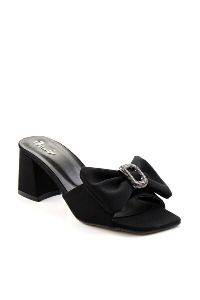 KAZAX Niyyar Black Leather Heeled Slippers