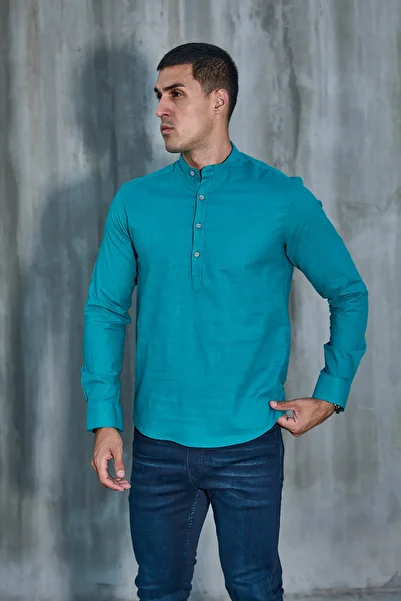 jack carisma Judge Collar Half Pat Lycra Linen Texture Cotton Slim Fit Men's Shirt