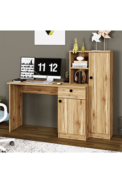 Kalender Dekor Leyla Çekmeceli Dolaplı Raflı Çalışma Masası Bilgisayar Masası