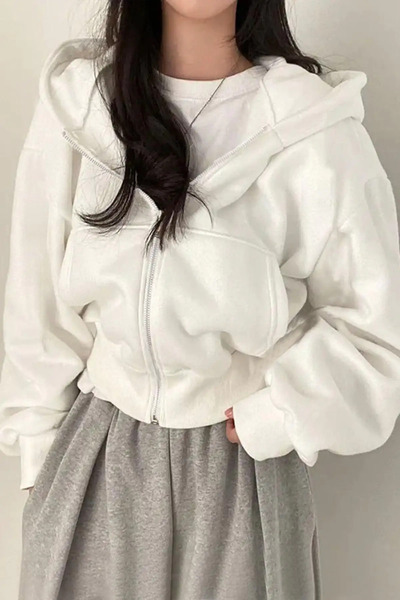 1blood White Corset Cutout Hooded Crop Cardigan