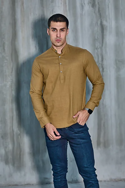 jack carisma Judge Collar Half Pat Lycra Linen Texture Cotton Slim Fit Men's Shirt