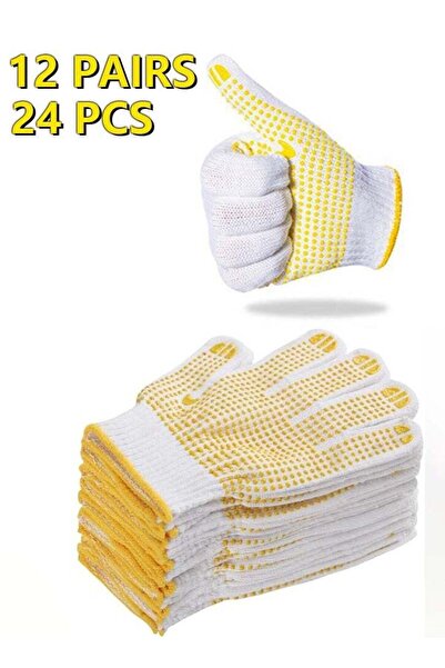 Generic 24pcs Grip Safety Work Gloves Anti-slip Dots Bulk Gloves Moist Cotton Knit Gloves for Garage Wareho