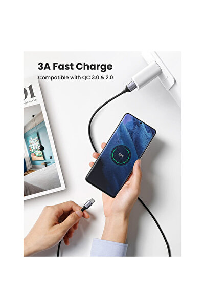 Ugreen USB to Type-C Data Cable Ugreen, 3A, 2m, Gray, 60128