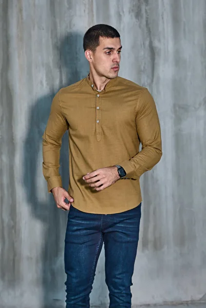 jack carisma Judge Collar Half Pat Lycra Linen Texture Cotton Slim Fit Men's Shirt