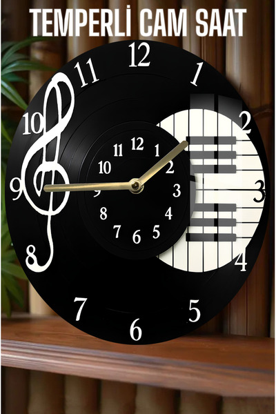 kutuTR Müzik Tutkunlarına Özel 3D Görünümlü Temperli Cam Saat – 33 cm CSDW386