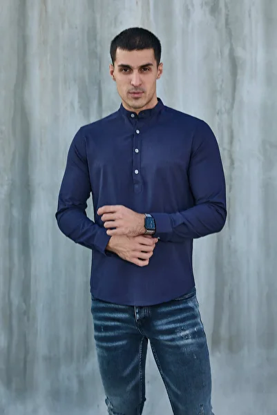 jack carisma Judge Collar Half Pat Lycra Linen Texture Cotton Slim Fit Men's Shirt