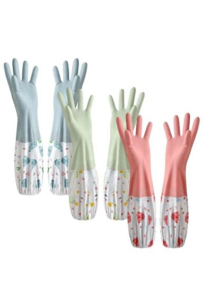 Generic TERRIFI 3 Pcs Rubber Dishwashing Cleaning Gloves - Waterproof, Reusable Long Kitchen Gloves, Latex-