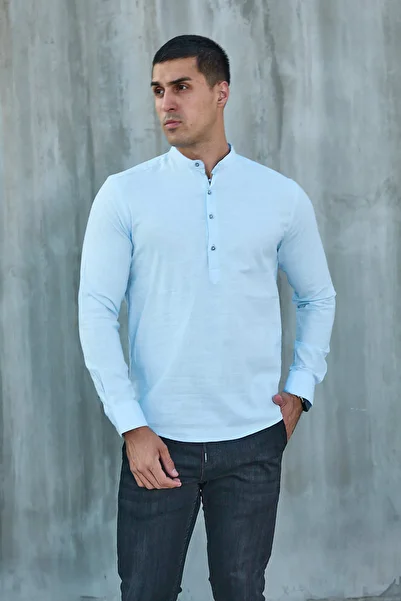 jack carisma Judge Collar Half Pat Lycra Linen Texture Cotton Slim Fit Men's Shirt