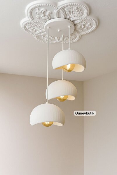 güneybutik Bohem 3 Lü Sarkıt Avize Modern Beton Görünüm Rustik Ampullü E27 (Ampuller dahildir.)