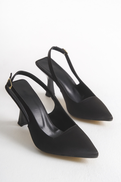 Mustafa Meccan Saten Stiletto Sivri Burun Arkası Bantlı Topuğu Açık Günlük Ra...