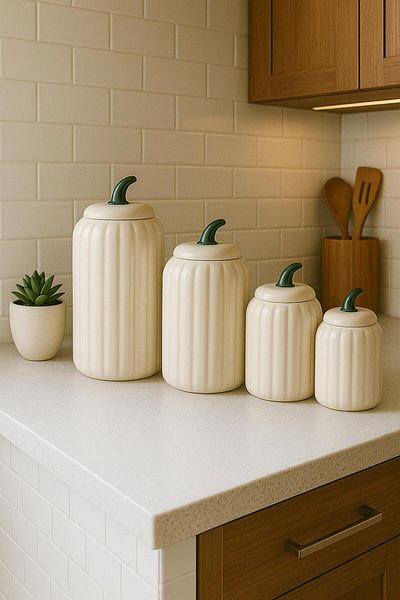 ENYAZA(2024) 4 Size Pumpkin Decor Jar Set - Tea Coffee Sugar Spice Jar 500 800 1100 1300 ml Ceramic
