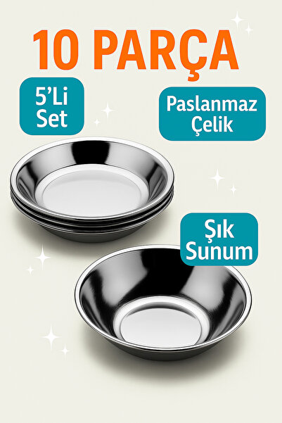 Metler Paslanmaz Çelik Tabak Kase Seti 10 Parça | Kamp ve Piknik İçin Dayanık...