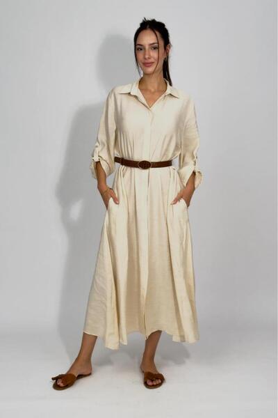 Betimoda Women's Modal Long Shirt Dress Ecru
