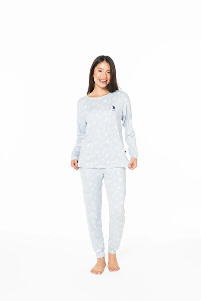 U.S. Polo Assn. Women's Pajama Set, Pocket, Lycra, Long Sleeve, Crew Neck, Snowflake Printed & New Year's Themed