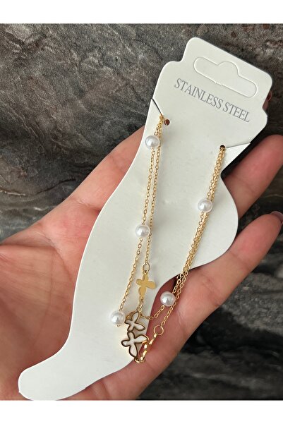 tones official Non-Tarnish Steel Butterfly-Pearl Themed Anklet Set of 2