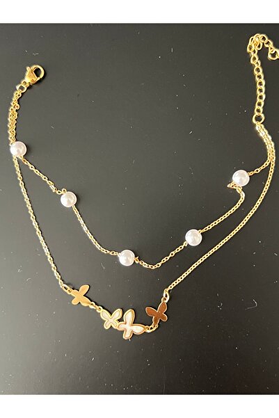 tones official Non-Tarnish Steel Butterfly-Pearl Themed Anklet Set of 2