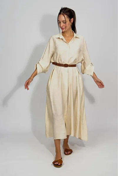 Betimoda Women's Modal Long Shirt Dress Ecru